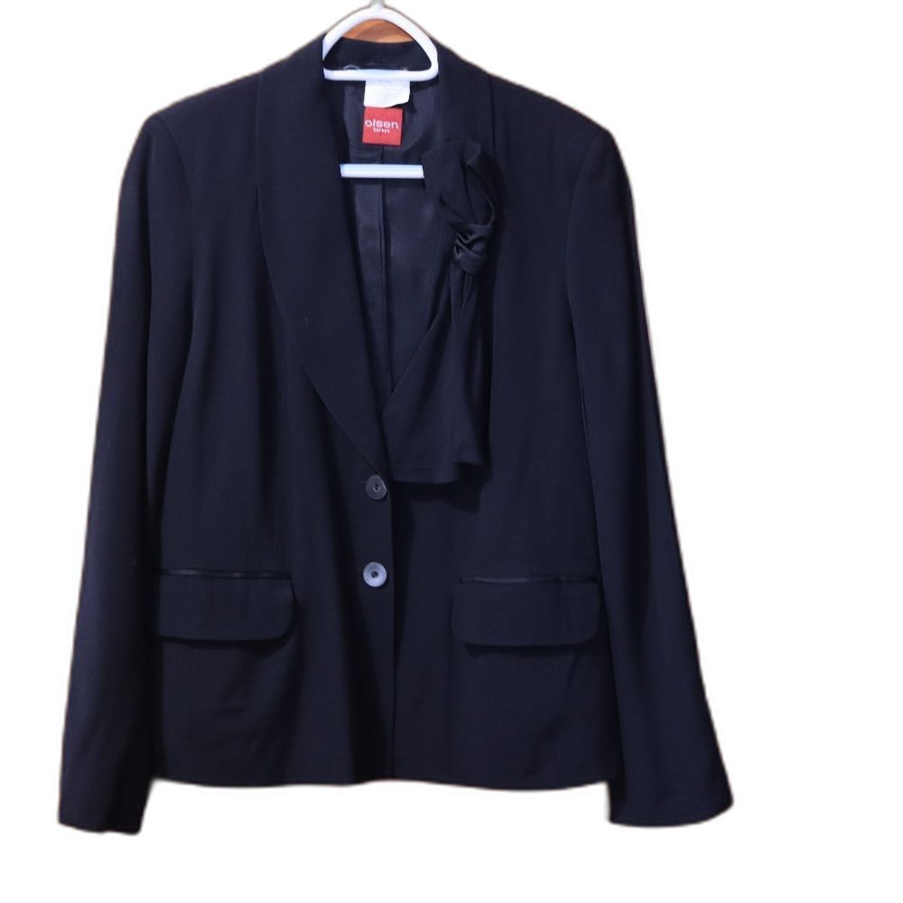 Olsen Europe Black Blazer Large Bow Detail Classic Career Jacket Viscose